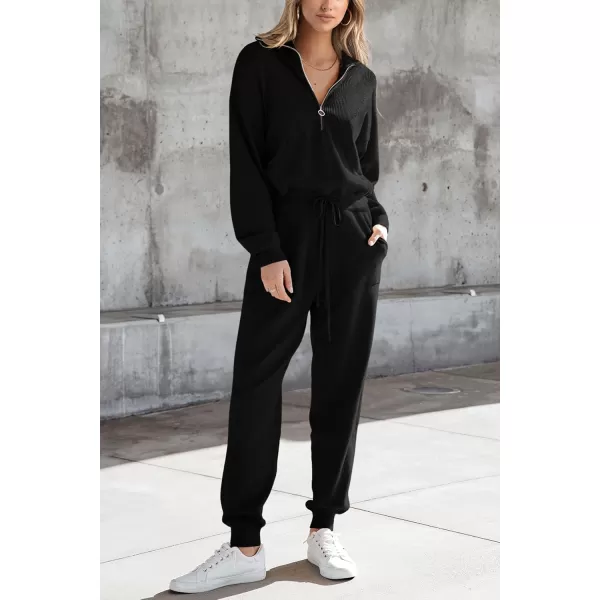 PRETTYGARDEN Womens 2 Piece Sweater Set Pullover Zip Up Sweatshirt Jogger Sweatpants Tracksuit Casual OutfitBlack