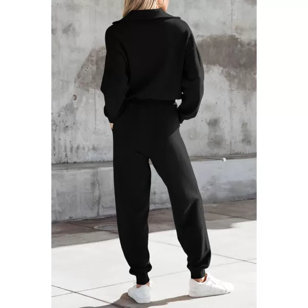 PRETTYGARDEN Womens 2 Piece Sweater Set Pullover Zip Up Sweatshirt Jogger Sweatpants Tracksuit Casual OutfitBlack
