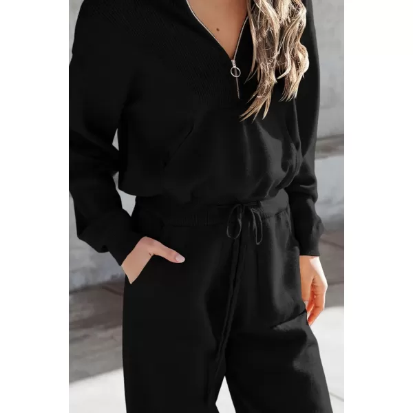 PRETTYGARDEN Womens 2 Piece Sweater Set Pullover Zip Up Sweatshirt Jogger Sweatpants Tracksuit Casual OutfitBlack