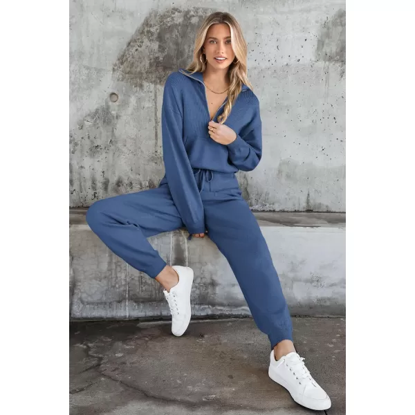 PRETTYGARDEN Womens 2 Piece Sweater Set Pullover Zip Up Sweatshirt Jogger Sweatpants Tracksuit Casual OutfitBlue