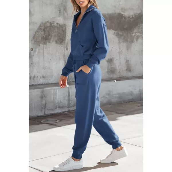 PRETTYGARDEN Womens 2 Piece Sweater Set Pullover Zip Up Sweatshirt Jogger Sweatpants Tracksuit Casual OutfitBlue