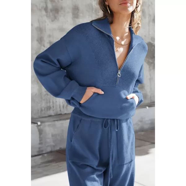 PRETTYGARDEN Womens 2 Piece Sweater Set Pullover Zip Up Sweatshirt Jogger Sweatpants Tracksuit Casual OutfitBlue