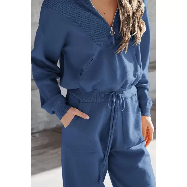 PRETTYGARDEN Womens 2 Piece Sweater Set Pullover Zip Up Sweatshirt Jogger Sweatpants Tracksuit Casual OutfitBlue