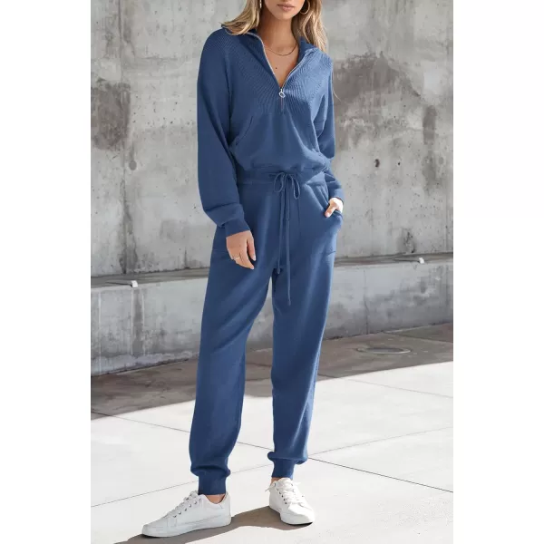 PRETTYGARDEN Womens 2 Piece Sweater Set Pullover Zip Up Sweatshirt Jogger Sweatpants Tracksuit Casual OutfitBlue