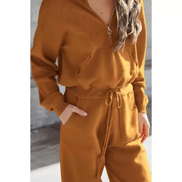 PRETTYGARDEN Womens 2 Piece Sweater Set Pullover Zip Up Sweatshirt Jogger Sweatpants Tracksuit Casual OutfitCaramel