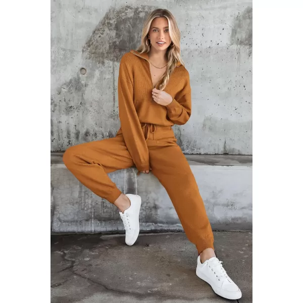 PRETTYGARDEN Womens 2 Piece Sweater Set Pullover Zip Up Sweatshirt Jogger Sweatpants Tracksuit Casual OutfitCaramel