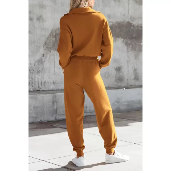 PRETTYGARDEN Womens 2 Piece Sweater Set Pullover Zip Up Sweatshirt Jogger Sweatpants Tracksuit Casual OutfitCaramel