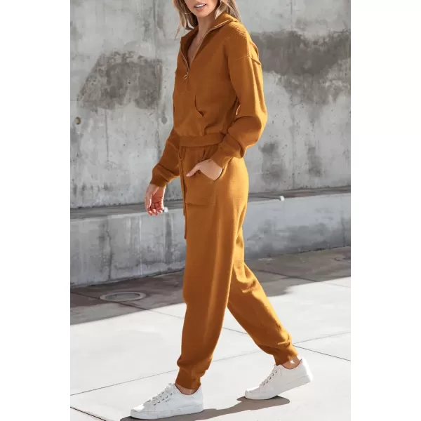 PRETTYGARDEN Womens 2 Piece Sweater Set Pullover Zip Up Sweatshirt Jogger Sweatpants Tracksuit Casual OutfitCaramel