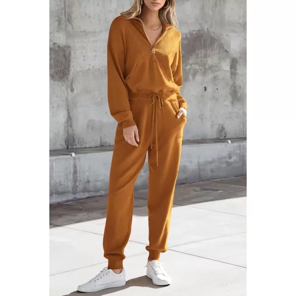 PRETTYGARDEN Womens 2 Piece Sweater Set Pullover Zip Up Sweatshirt Jogger Sweatpants Tracksuit Casual OutfitCaramel