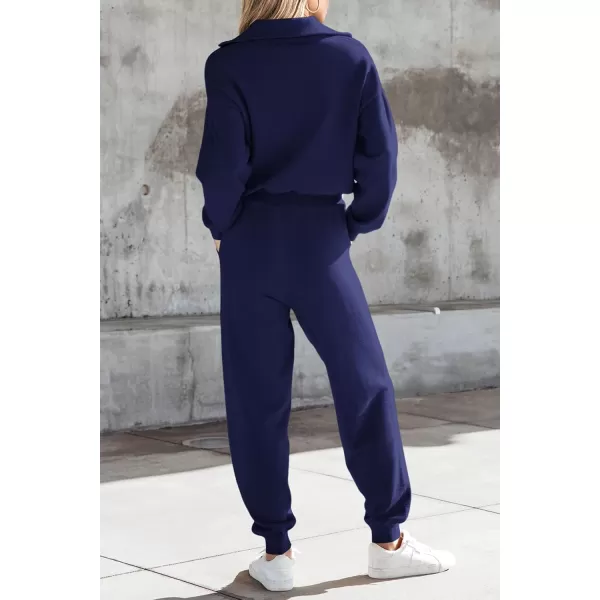 PRETTYGARDEN Womens 2 Piece Sweater Set Pullover Zip Up Sweatshirt Jogger Sweatpants Tracksuit Casual OutfitDark Blue