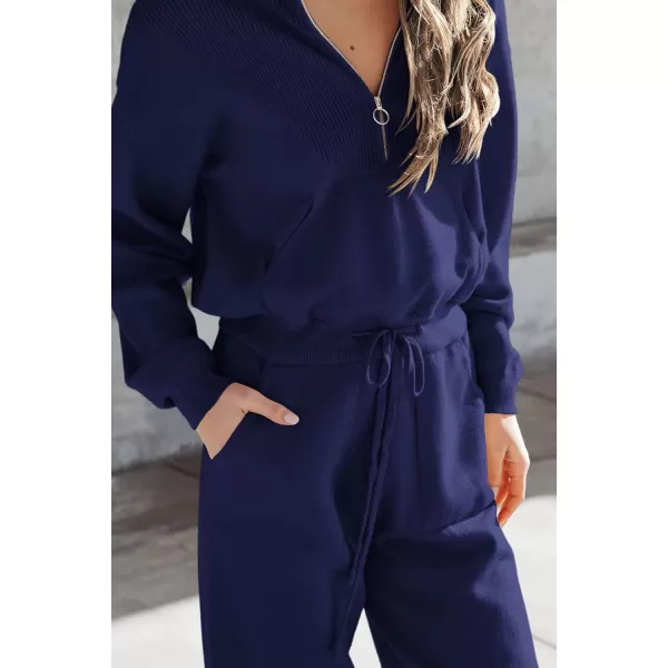PRETTYGARDEN Womens 2 Piece Sweater Set Pullover Zip Up Sweatshirt Jogger Sweatpants Tracksuit Casual OutfitDark Blue