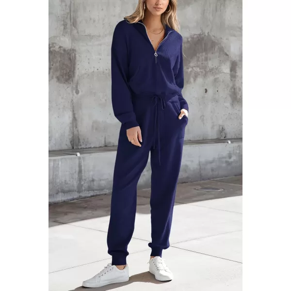 PRETTYGARDEN Womens 2 Piece Sweater Set Pullover Zip Up Sweatshirt Jogger Sweatpants Tracksuit Casual OutfitDark Blue