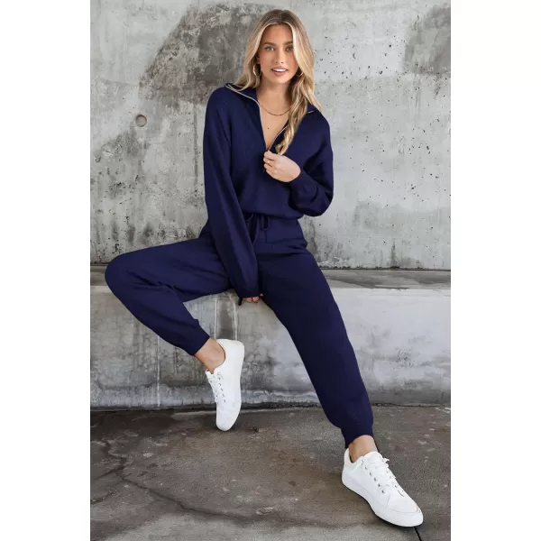 PRETTYGARDEN Womens 2 Piece Sweater Set Pullover Zip Up Sweatshirt Jogger Sweatpants Tracksuit Casual OutfitDark Blue