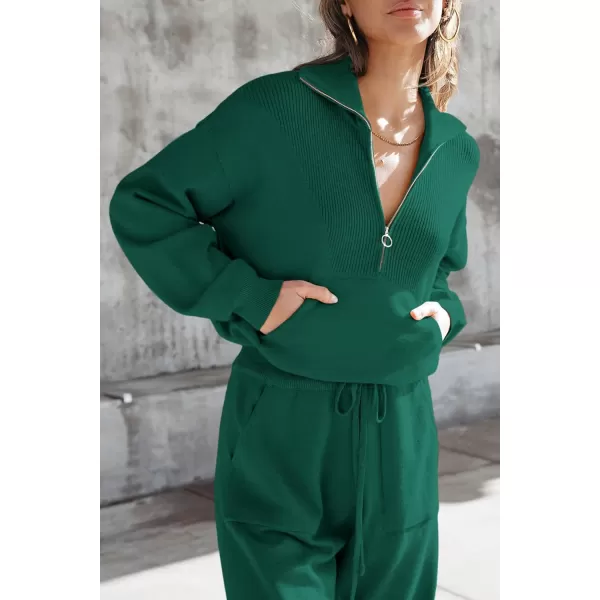 PRETTYGARDEN Womens 2 Piece Sweater Set Pullover Zip Up Sweatshirt Jogger Sweatpants Tracksuit Casual OutfitDark Green