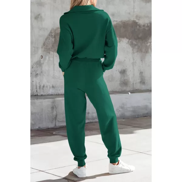 PRETTYGARDEN Womens 2 Piece Sweater Set Pullover Zip Up Sweatshirt Jogger Sweatpants Tracksuit Casual OutfitDark Green