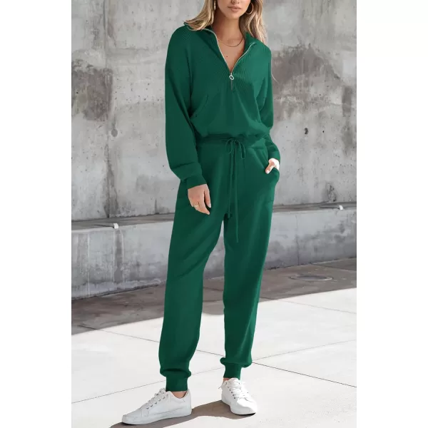 PRETTYGARDEN Womens 2 Piece Sweater Set Pullover Zip Up Sweatshirt Jogger Sweatpants Tracksuit Casual OutfitDark Green