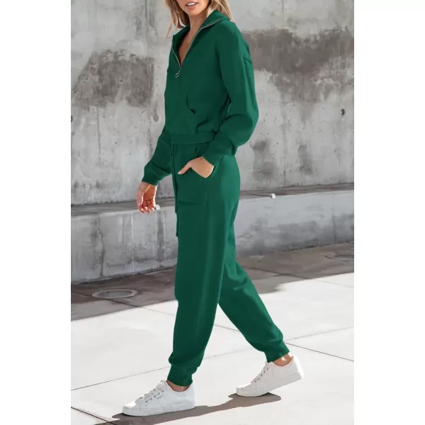 PRETTYGARDEN Womens 2 Piece Sweater Set Pullover Zip Up Sweatshirt Jogger Sweatpants Tracksuit Casual OutfitDark Green