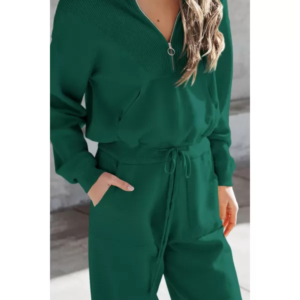 PRETTYGARDEN Womens 2 Piece Sweater Set Pullover Zip Up Sweatshirt Jogger Sweatpants Tracksuit Casual OutfitDark Green
