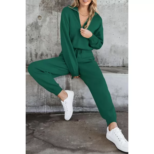 PRETTYGARDEN Womens 2 Piece Sweater Set Pullover Zip Up Sweatshirt Jogger Sweatpants Tracksuit Casual OutfitDark Green