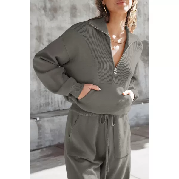 PRETTYGARDEN Womens 2 Piece Sweater Set Pullover Zip Up Sweatshirt Jogger Sweatpants Tracksuit Casual OutfitDark Grey
