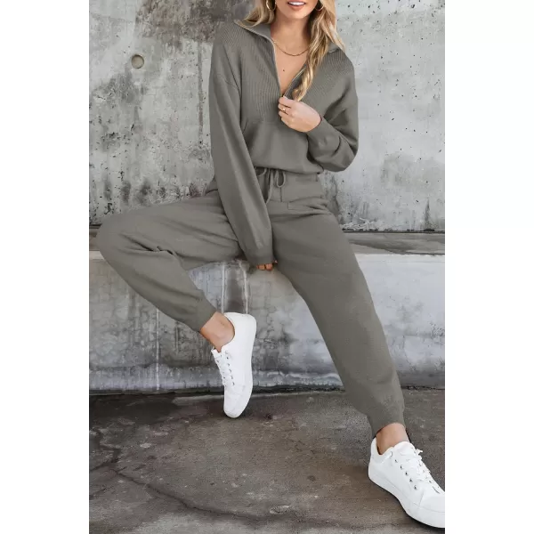 PRETTYGARDEN Womens 2 Piece Sweater Set Pullover Zip Up Sweatshirt Jogger Sweatpants Tracksuit Casual OutfitDark Grey