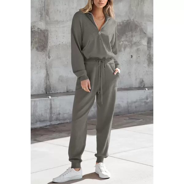 PRETTYGARDEN Womens 2 Piece Sweater Set Pullover Zip Up Sweatshirt Jogger Sweatpants Tracksuit Casual OutfitDark Grey
