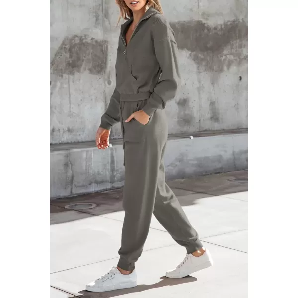 PRETTYGARDEN Womens 2 Piece Sweater Set Pullover Zip Up Sweatshirt Jogger Sweatpants Tracksuit Casual OutfitDark Grey