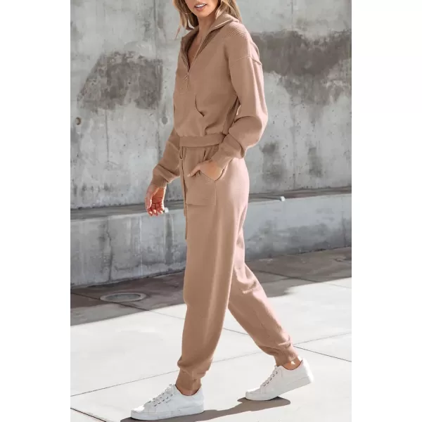 PRETTYGARDEN Womens 2 Piece Sweater Set Pullover Zip Up Sweatshirt Jogger Sweatpants Tracksuit Casual OutfitKhaki