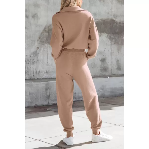 PRETTYGARDEN Womens 2 Piece Sweater Set Pullover Zip Up Sweatshirt Jogger Sweatpants Tracksuit Casual OutfitKhaki