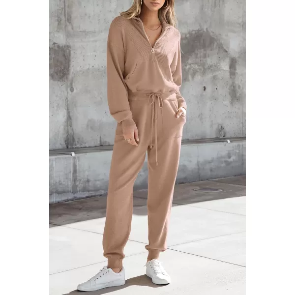 PRETTYGARDEN Womens 2 Piece Sweater Set Pullover Zip Up Sweatshirt Jogger Sweatpants Tracksuit Casual OutfitKhaki