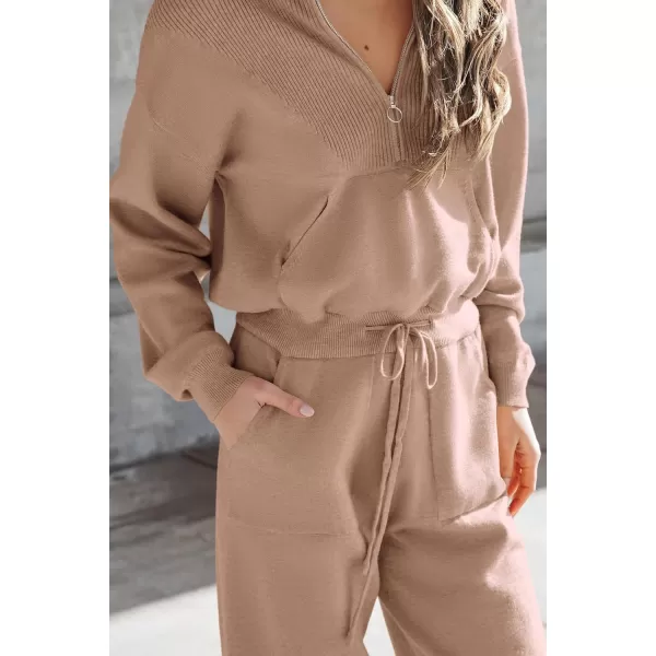 PRETTYGARDEN Womens 2 Piece Sweater Set Pullover Zip Up Sweatshirt Jogger Sweatpants Tracksuit Casual OutfitKhaki
