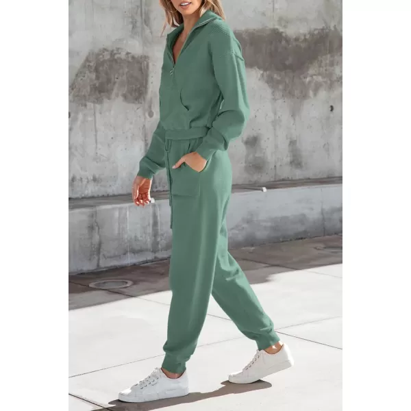 PRETTYGARDEN Womens 2 Piece Sweater Set Pullover Zip Up Sweatshirt Jogger Sweatpants Tracksuit Casual OutfitLake Green
