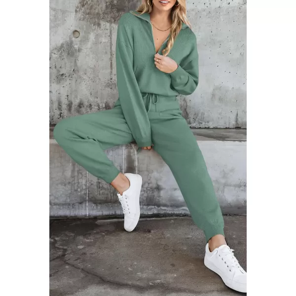 PRETTYGARDEN Womens 2 Piece Sweater Set Pullover Zip Up Sweatshirt Jogger Sweatpants Tracksuit Casual OutfitLake Green