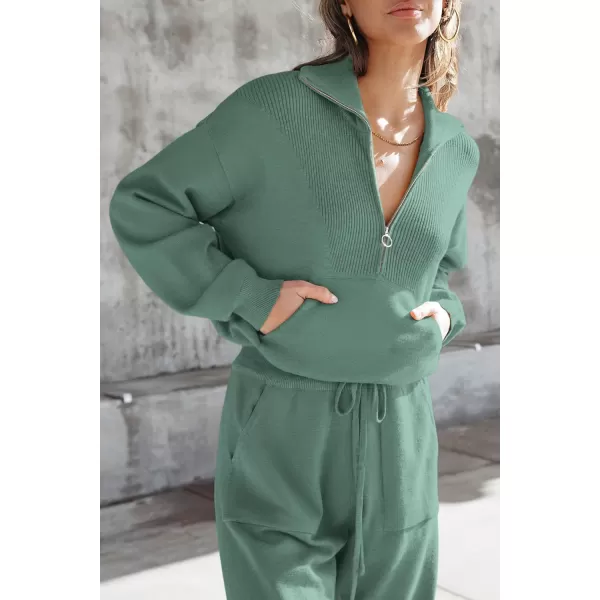 PRETTYGARDEN Womens 2 Piece Sweater Set Pullover Zip Up Sweatshirt Jogger Sweatpants Tracksuit Casual OutfitLake Green
