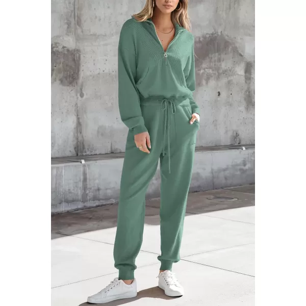 PRETTYGARDEN Womens 2 Piece Sweater Set Pullover Zip Up Sweatshirt Jogger Sweatpants Tracksuit Casual OutfitLake Green