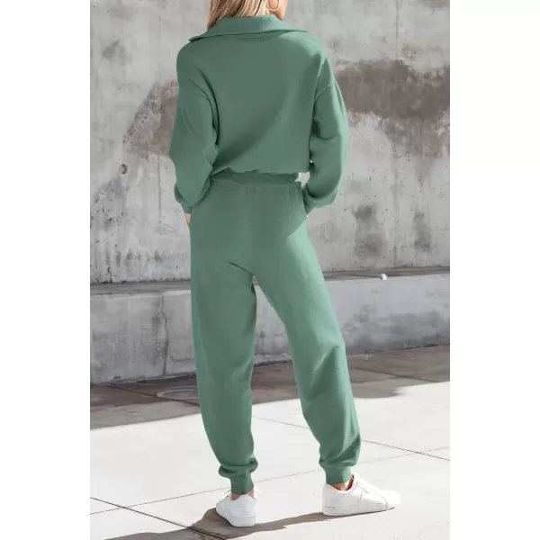 PRETTYGARDEN Womens 2 Piece Sweater Set Pullover Zip Up Sweatshirt Jogger Sweatpants Tracksuit Casual OutfitLake Green