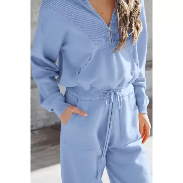 PRETTYGARDEN Womens 2 Piece Sweater Set Pullover Zip Up Sweatshirt Jogger Sweatpants Tracksuit Casual OutfitLight Blue
