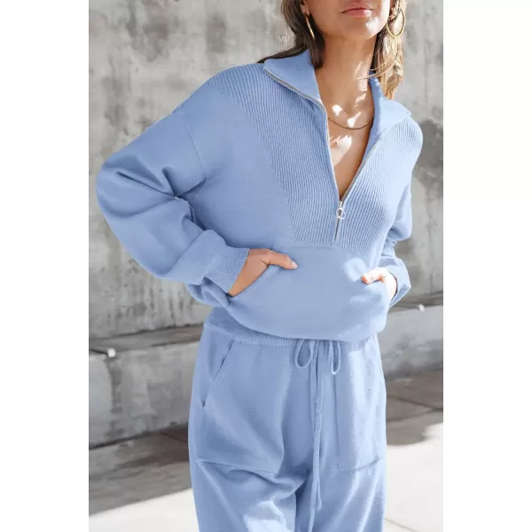 PRETTYGARDEN Womens 2 Piece Sweater Set Pullover Zip Up Sweatshirt Jogger Sweatpants Tracksuit Casual OutfitLight Blue