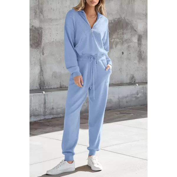 PRETTYGARDEN Womens 2 Piece Sweater Set Pullover Zip Up Sweatshirt Jogger Sweatpants Tracksuit Casual OutfitLight Blue