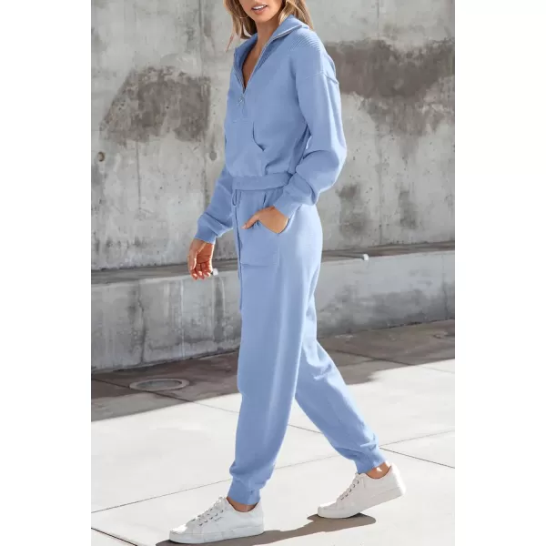 PRETTYGARDEN Womens 2 Piece Sweater Set Pullover Zip Up Sweatshirt Jogger Sweatpants Tracksuit Casual OutfitLight Blue
