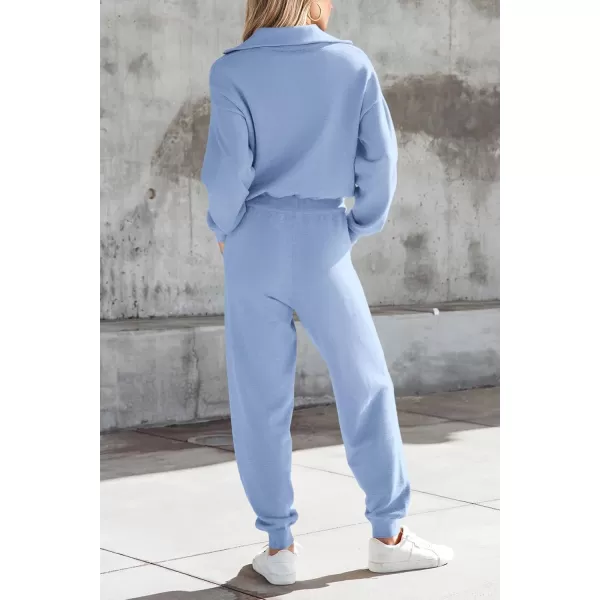 PRETTYGARDEN Womens 2 Piece Sweater Set Pullover Zip Up Sweatshirt Jogger Sweatpants Tracksuit Casual OutfitLight Blue