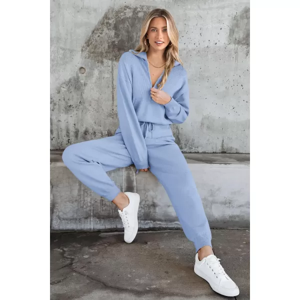 PRETTYGARDEN Womens 2 Piece Sweater Set Pullover Zip Up Sweatshirt Jogger Sweatpants Tracksuit Casual OutfitLight Blue