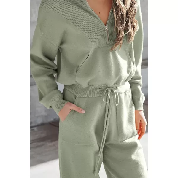 PRETTYGARDEN Womens 2 Piece Sweater Set Pullover Zip Up Sweatshirt Jogger Sweatpants Tracksuit Casual OutfitLight Green