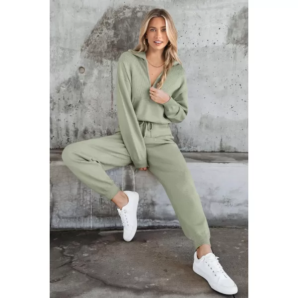 PRETTYGARDEN Womens 2 Piece Sweater Set Pullover Zip Up Sweatshirt Jogger Sweatpants Tracksuit Casual OutfitLight Green