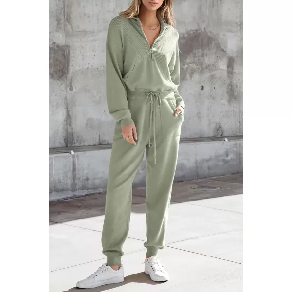 PRETTYGARDEN Womens 2 Piece Sweater Set Pullover Zip Up Sweatshirt Jogger Sweatpants Tracksuit Casual OutfitLight Green