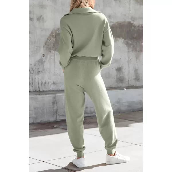 PRETTYGARDEN Womens 2 Piece Sweater Set Pullover Zip Up Sweatshirt Jogger Sweatpants Tracksuit Casual OutfitLight Green