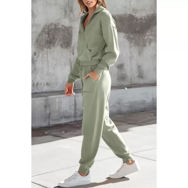 PRETTYGARDEN Womens 2 Piece Sweater Set Pullover Zip Up Sweatshirt Jogger Sweatpants Tracksuit Casual OutfitLight Green