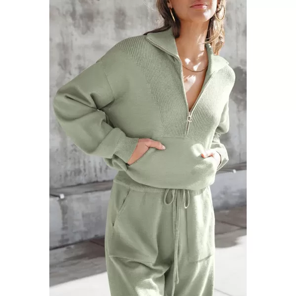 PRETTYGARDEN Womens 2 Piece Sweater Set Pullover Zip Up Sweatshirt Jogger Sweatpants Tracksuit Casual OutfitLight Green