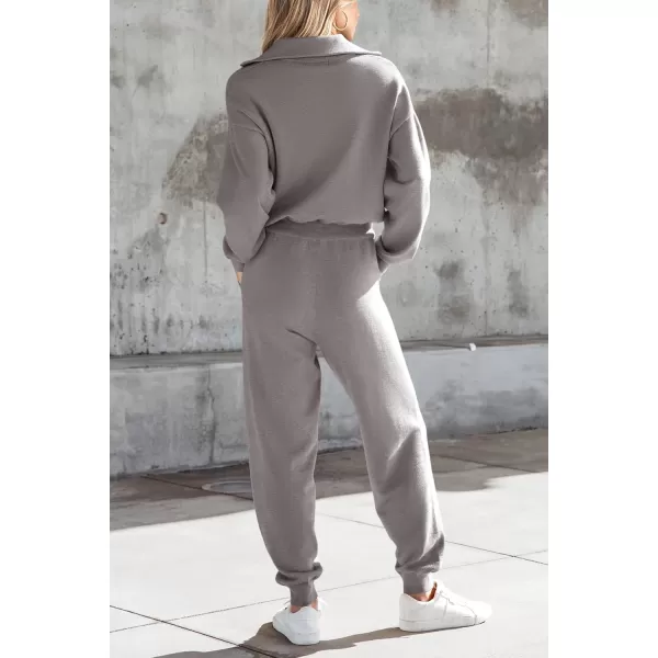 PRETTYGARDEN Womens 2 Piece Sweater Set Pullover Zip Up Sweatshirt Jogger Sweatpants Tracksuit Casual OutfitLight Grey