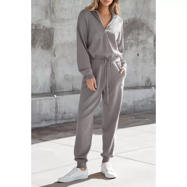 PRETTYGARDEN Womens 2 Piece Sweater Set Pullover Zip Up Sweatshirt Jogger Sweatpants Tracksuit Casual OutfitLight Grey